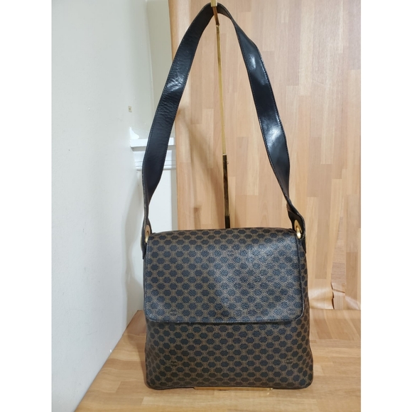 Celine Vintage Flap Shoulder Bag Macadam Coated Canvas Medium - Picture 1 of 12